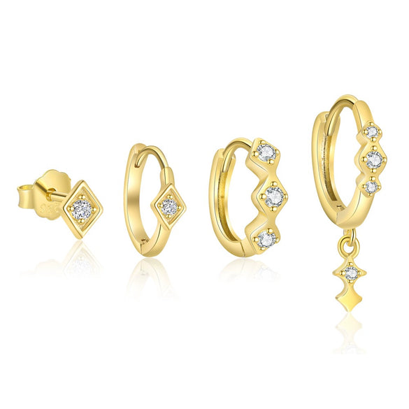 Wholesale Women's S925 Sterling Silver Geometric Square Inlaid Zirconia Earrings