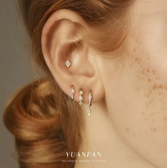 Wholesale Women's S925 Sterling Silver Geometric Square Inlaid Zirconia Earrings