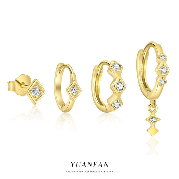 Wholesale Women's S925 Sterling Silver Geometric Square Inlaid Zirconia Earrings
