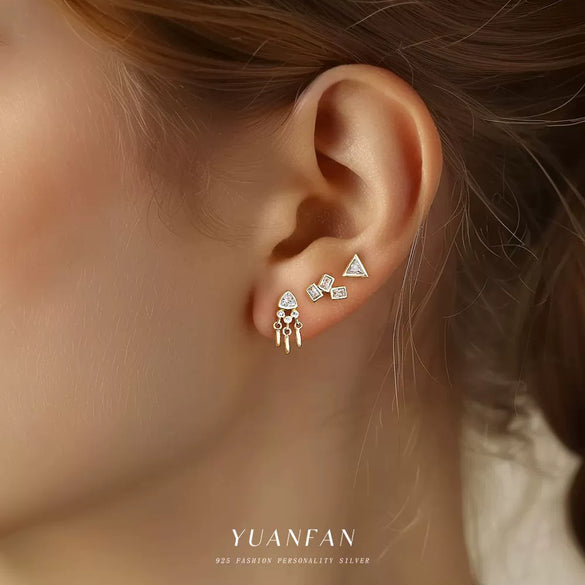 Wholesale Women's S925 Sterling Silver Geometric Square Zircon Earrings