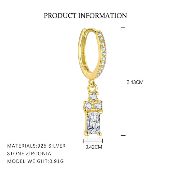 Wholesale Women's S925 Sterling Silver Geometric Square Zircon Earrings