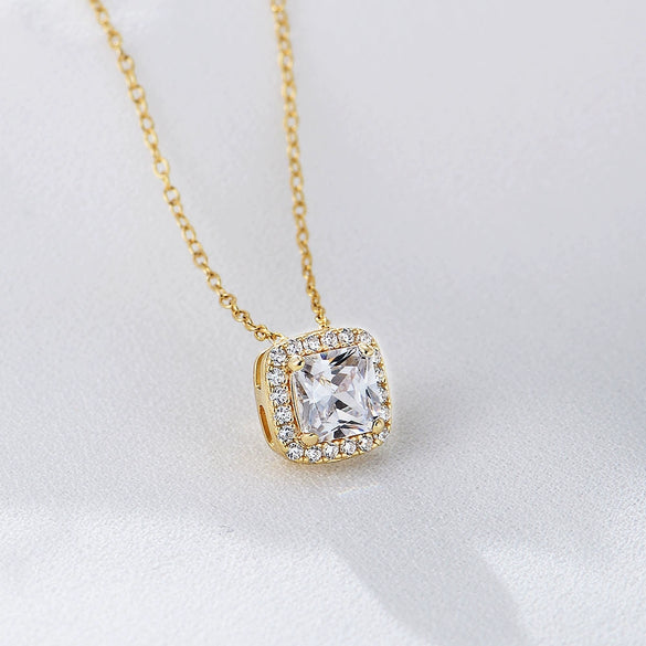 Wholesale Women's S925 Sterling Silver Geometric Square Zircon Necklace With Cross Chain