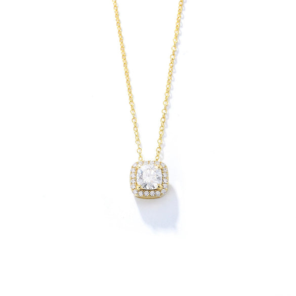 Wholesale Women's S925 Sterling Silver Geometric Square Zircon Necklace With Cross Chain