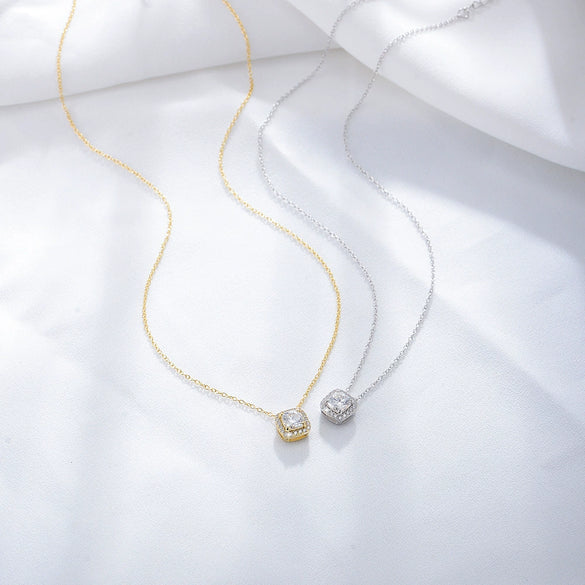 Wholesale Women's S925 Sterling Silver Geometric Square Zircon Necklace With Cross Chain