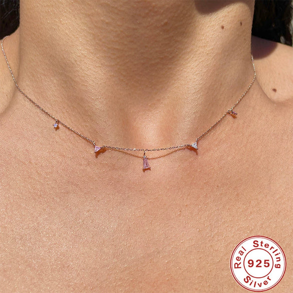 Wholesale Women's S925 Sterling Silver Geometric Stacked Clavicle Necklace With Electroplating And Ice Crystal Diamond Stacked Design