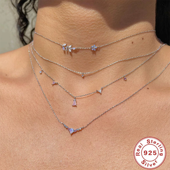 Wholesale Women's S925 Sterling Silver Geometric Stacked Clavicle Necklace With Electroplating And Ice Crystal Diamond Stacked Design