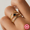 Wholesale Women's S925 Sterling Silver Geometric Stacked Ring Three Piece Set With Black Diamond And Electroplating