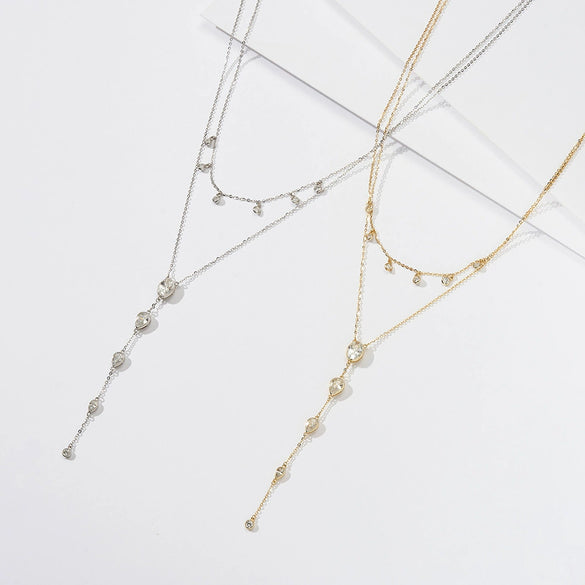 Wholesale Women's S925 Sterling Silver Geometric Stacked Tie Clavicle Chain Necklace Electroplated Jewelry