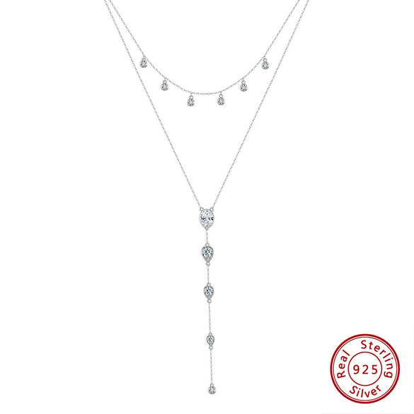 Wholesale Women's S925 Sterling Silver Geometric Stacked Tie Clavicle Chain Necklace Electroplated Jewelry