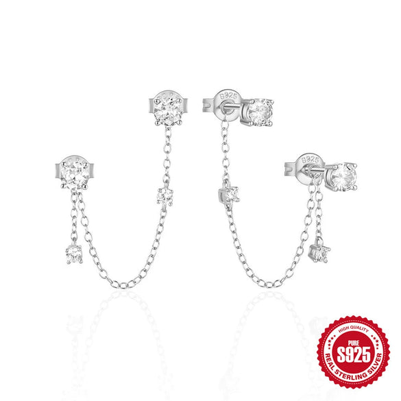 Wholesale Women's S925 Sterling Silver Geometric Star Tassel Chain Ear Stud Stacking Earrings