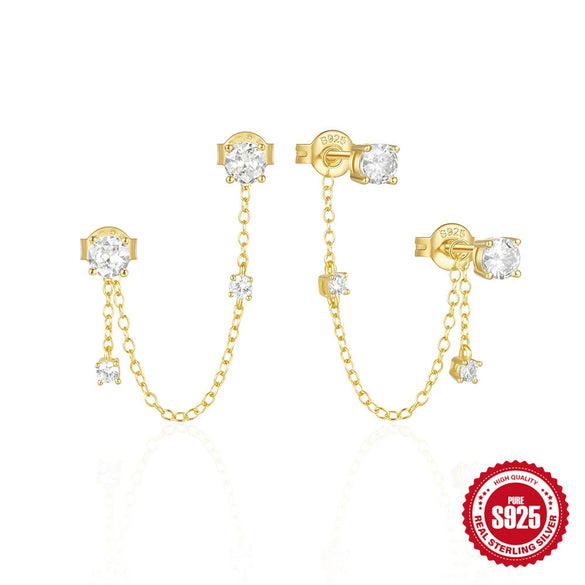 Wholesale Women's S925 Sterling Silver Geometric Star Tassel Chain Ear Stud Stacking Earrings