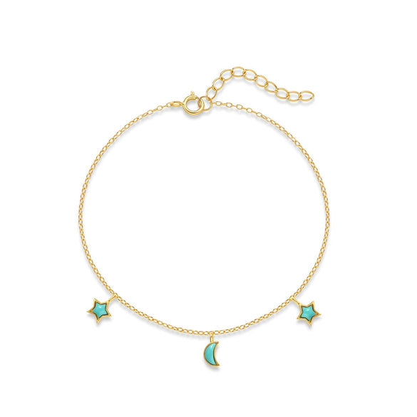 Wholesale Women's S925 Sterling Silver Geometric Starshaped Moon Mix Bracelet With Turquoise Electroplated Chain Finger Jewelry