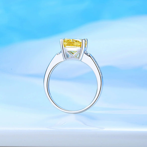 Wholesale Women's S925 Sterling Silver Geometric Style Emerald Cut Zircon Ring With High Carbon Diamond