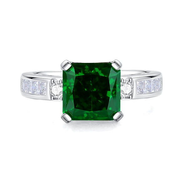 Wholesale Women's S925 Sterling Silver Geometric Style Emerald Cut Zircon Ring With High Carbon Diamond