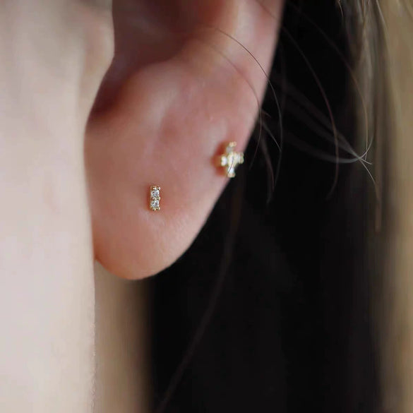 Wholesale Women's S925 Sterling Silver Geometric Style Goldplated Zirconia Earrings