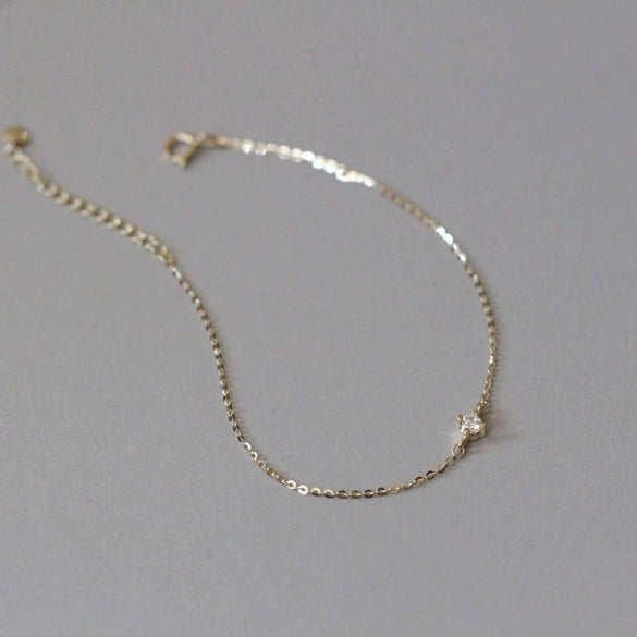 Wholesale Women's S925 Sterling Silver Geometric Style Single Diamond Bracelet 14K Plated Gold