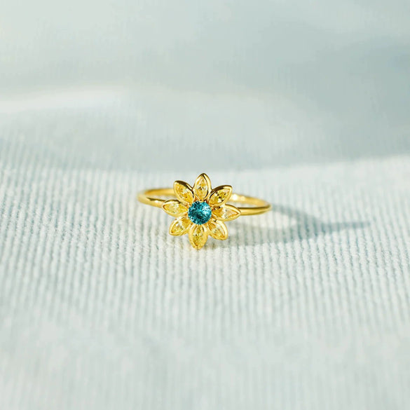 Wholesale Women's S925 Sterling Silver Geometric Sun Drop Flower Ring With Electroplating