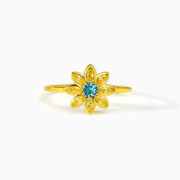 Wholesale Women's S925 Sterling Silver Geometric Sun Drop Flower Ring With Electroplating