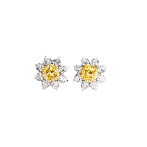 Wholesale Women's S925 Sterling Silver Geometric Sunflower Earrings With High Carbon Diamond And Electroplating