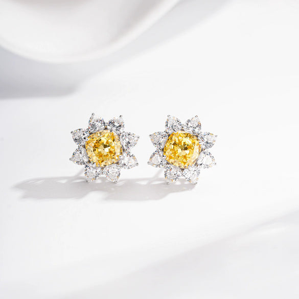 Wholesale Women's S925 Sterling Silver Geometric Sunflower Earrings With High Carbon Diamond And Electroplating