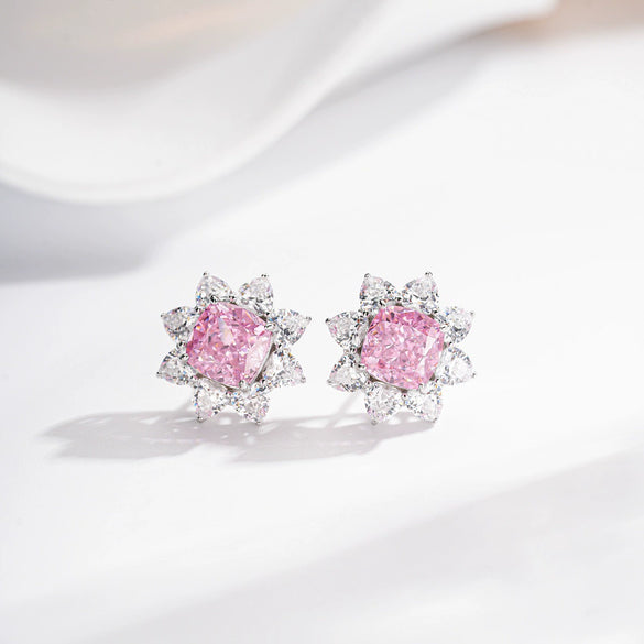 Wholesale Women's S925 Sterling Silver Geometric Sunflower Earrings With High Carbon Diamond And Electroplating