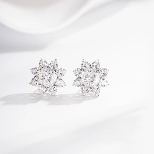 Wholesale Women's S925 Sterling Silver Geometric Sunflower Earrings With High Carbon Diamond And Electroplating