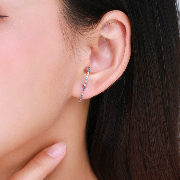 Wholesale Women's S925 Sterling Silver Geometric Tassel Earrings With Microinlay