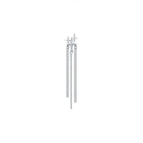 Wholesale Women's S925 Sterling Silver Geometric Tassel Earrings With Microinlay