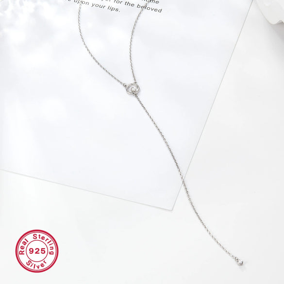 Wholesale Women's S925 Sterling Silver Geometric Tassel Necklace With Micro Inlaid Zircon And Electroplating Treatment