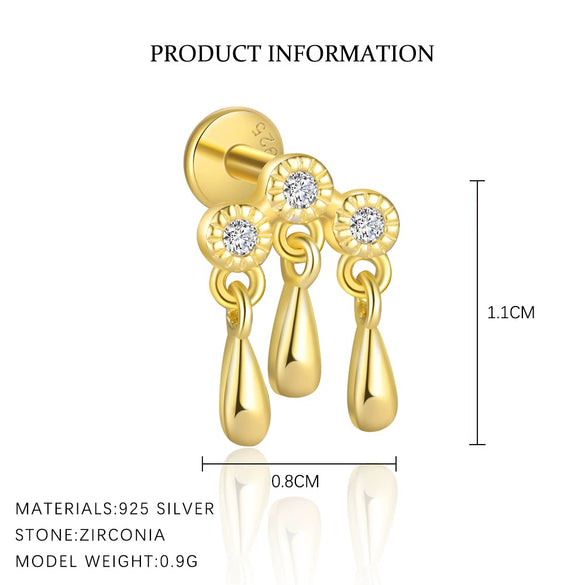 Wholesale Women's S925 Sterling Silver Geometric Tassel Pendant Zircon Earrings