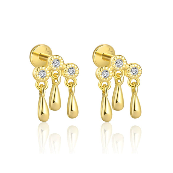 Wholesale Women's S925 Sterling Silver Geometric Tassel Pendant Zircon Earrings