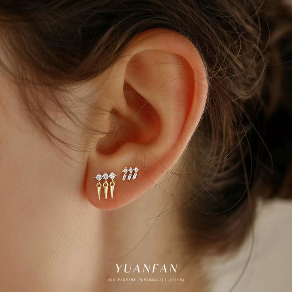Wholesale Women's S925 Sterling Silver Geometric Tassel Pendant Zircon Earrings