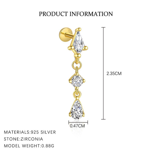 Wholesale Women's S925 Sterling Silver Geometric Tassel Pendant Zircon Earrings