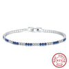 Wholesale Women's S925 Sterling Silver Geometric Tennis Chain Bracelet With Blue Zirconium Electroplated