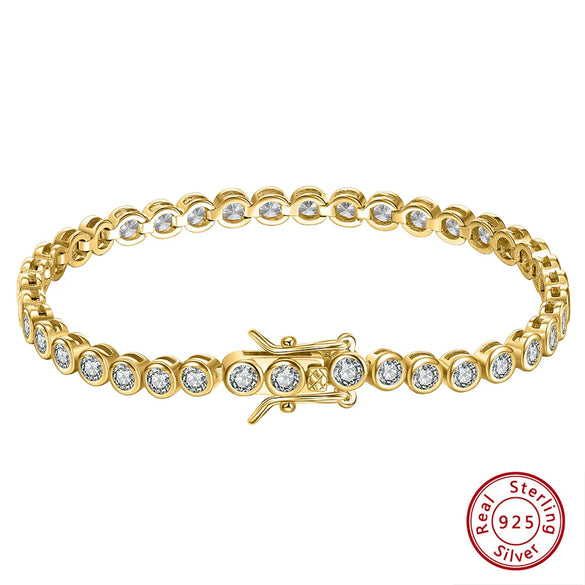 Wholesale Women's S925 Sterling Silver Geometric Tennis Chain Bracelet With Electroplating