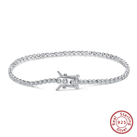 Wholesale Women's S925 Sterling Silver Geometric Tennis Chain Bracelet With Electroplating