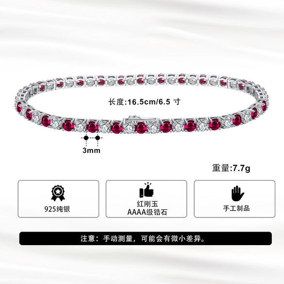 Wholesale Women's S925 Sterling Silver Geometric Tennis Chain Bracelet With Electroplating