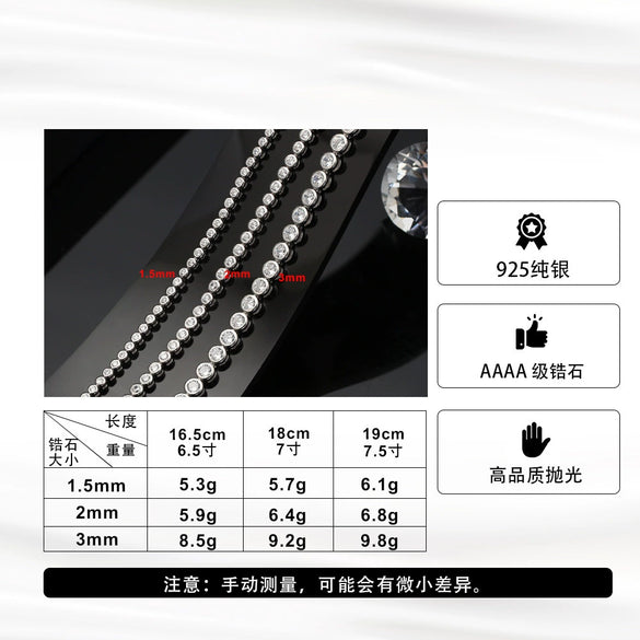 Wholesale Women's S925 Sterling Silver Geometric Tennis Chain Bracelet With Electroplating
