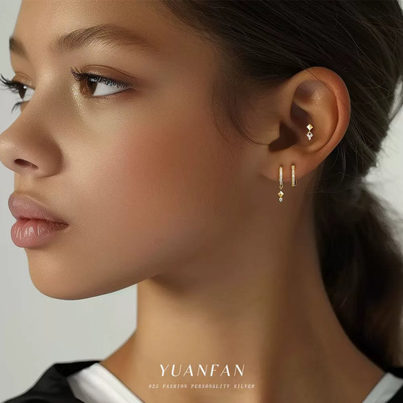 Wholesale Women's S925 Sterling Silver Geometric Triangle Earrings With Zirconia Treatment