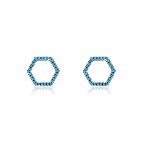 Wholesale Women's S925 Sterling Silver Geometric Turquoise Earrings With Microinlay