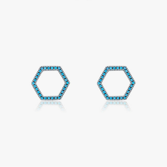 Wholesale Women's S925 Sterling Silver Geometric Turquoise Earrings With Microinlay