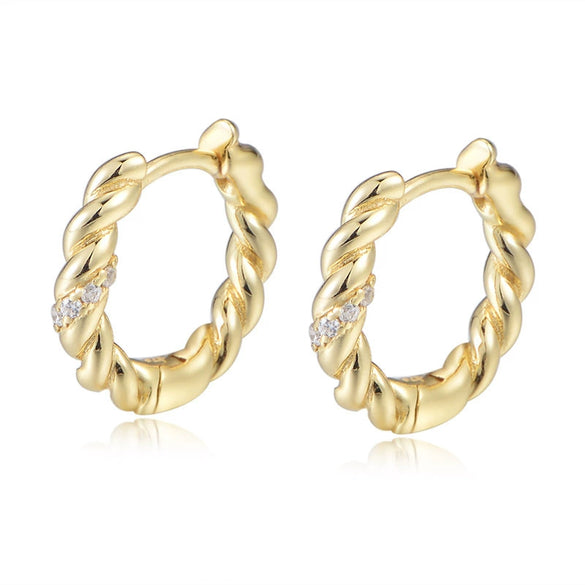 Wholesale Women's S925 Sterling Silver Geometric Twist Pattern Zircon Earrings Gold And Silver Plated