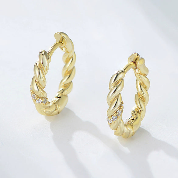 Wholesale Women's S925 Sterling Silver Geometric Twist Pattern Zircon Earrings Gold And Silver Plated