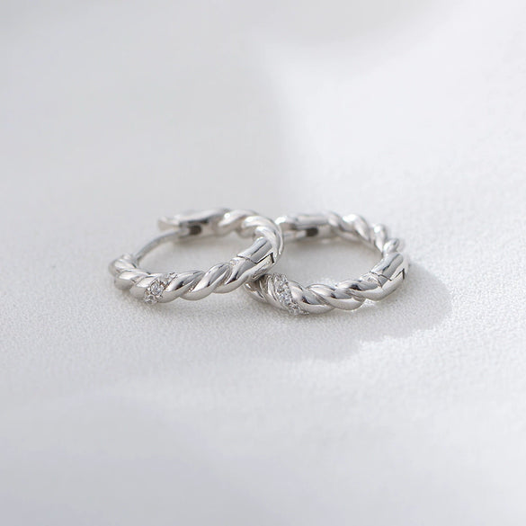 Wholesale Women's S925 Sterling Silver Geometric Twist Pattern Zircon Earrings Gold And Silver Plated