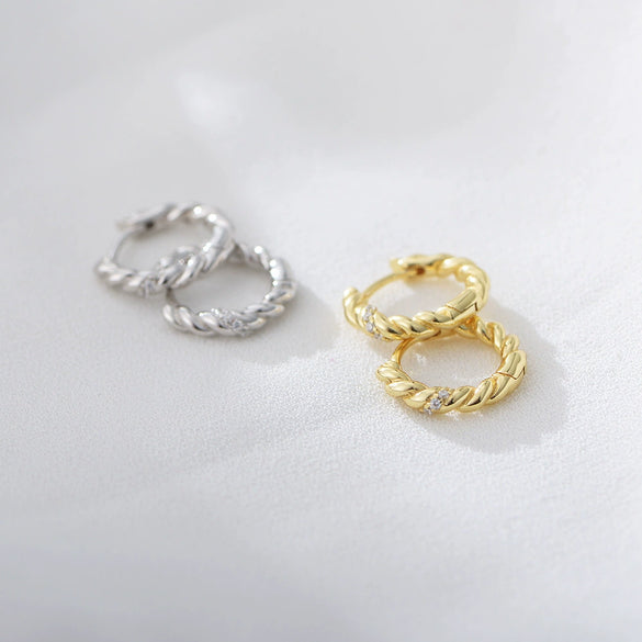 Wholesale Women's S925 Sterling Silver Geometric Twist Pattern Zircon Earrings Gold And Silver Plated