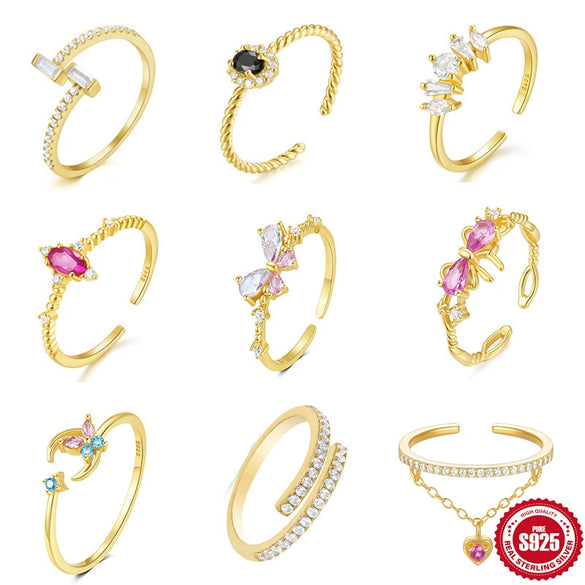 Wholesale Women's S925 Sterling Silver Geometric Twist Zircon Open Finger Ring With Electroplating