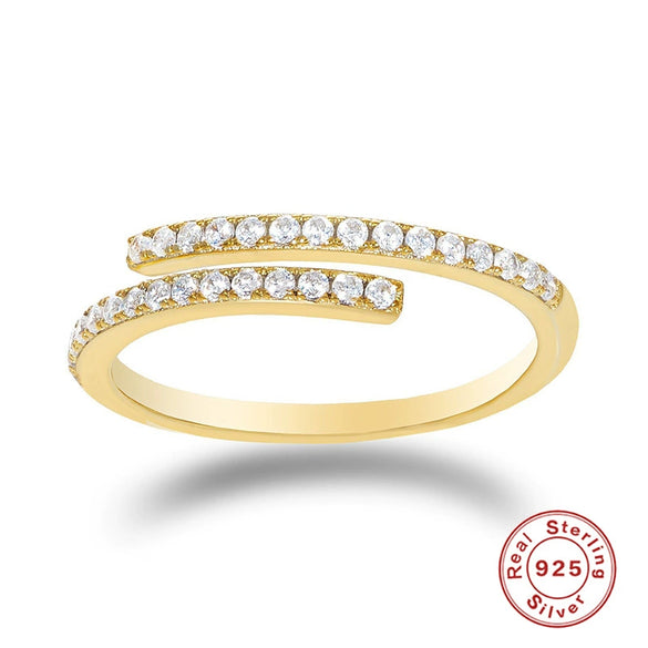 Wholesale Women's S925 Sterling Silver Geometric Twist Zircon Open Finger Ring With Electroplating