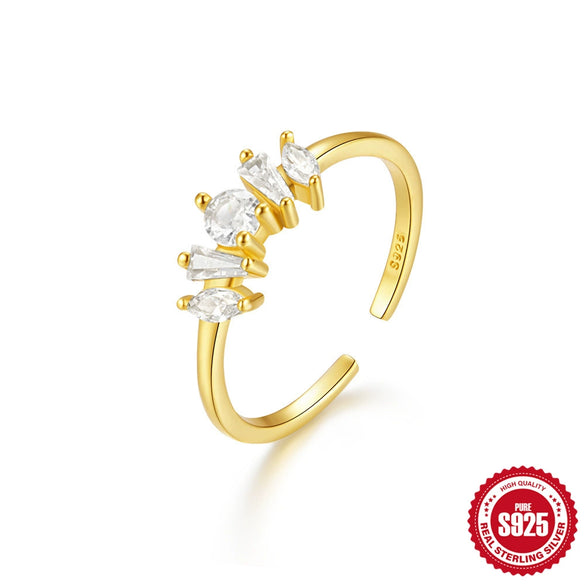 Wholesale Women's S925 Sterling Silver Geometric Twist Zircon Open Finger Ring With Electroplating