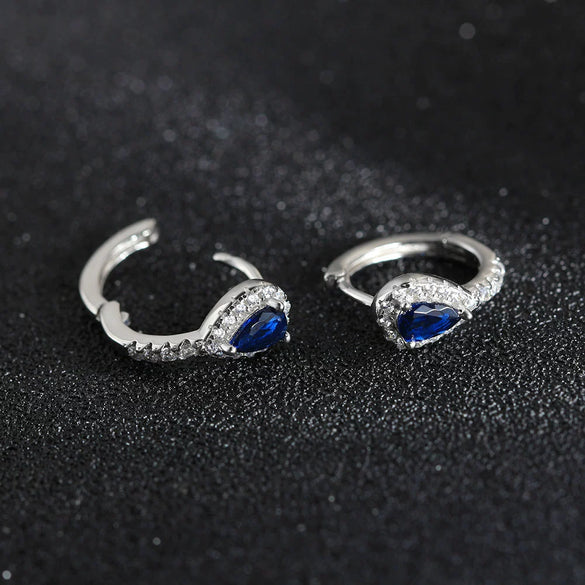 Wholesale Women's S925 Sterling Silver Geometric Water Drop Holding Earrings With 8A Zirconia And Sapphire Electroplated