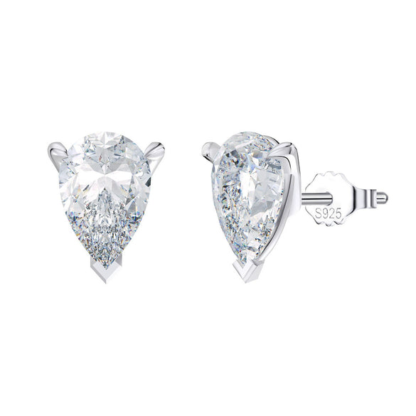 Wholesale Women's S925 Sterling Silver Geometric Water Drop Shaped Electroplated Zircon Earrings